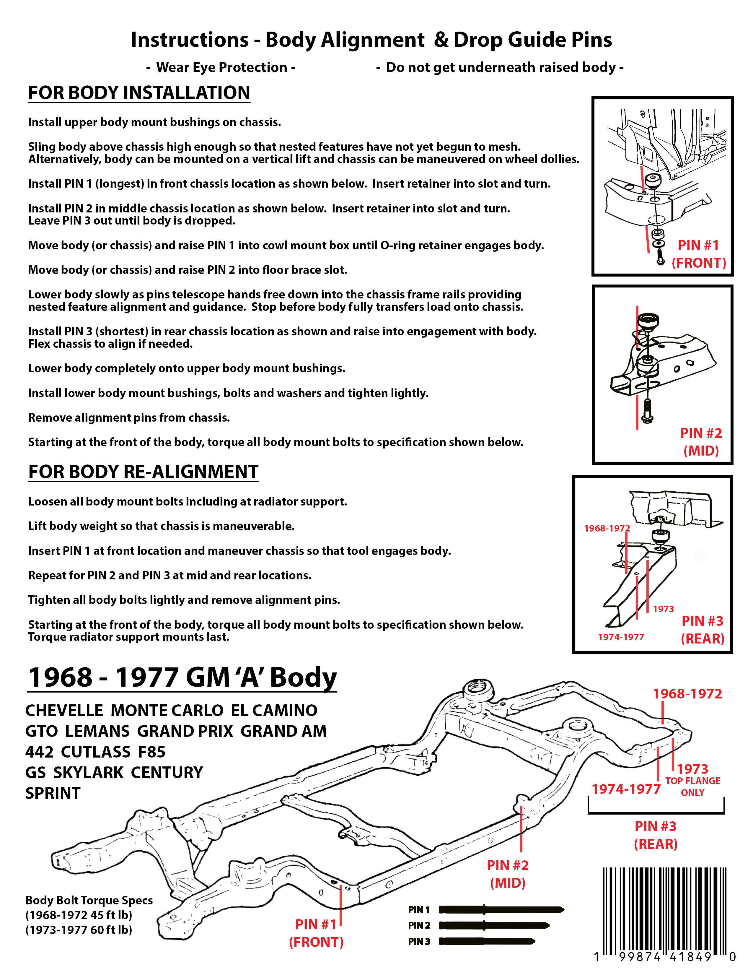 1968 - 1977 GM "A" Body - Chassis / Body Alignment & Drop Guide Pins
